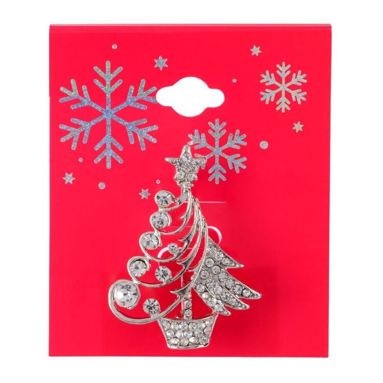 Christmas Silver Tree Brooch