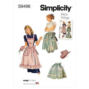 Simplicity Sewing Pattern S9496 1940s Vintage Misses' Apron One Size