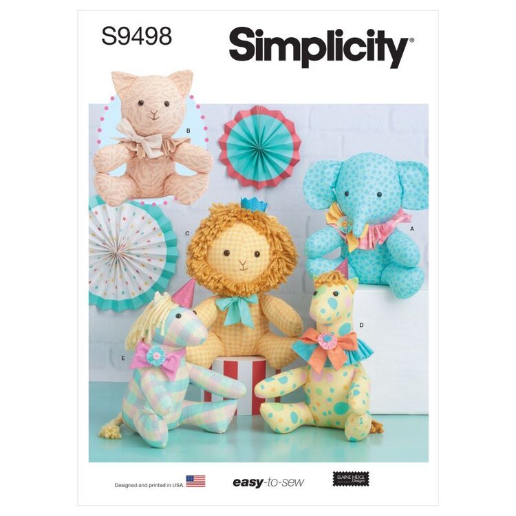 Simplicity Sewing Pattern S9498 Easy-to-Sew Plush Animals