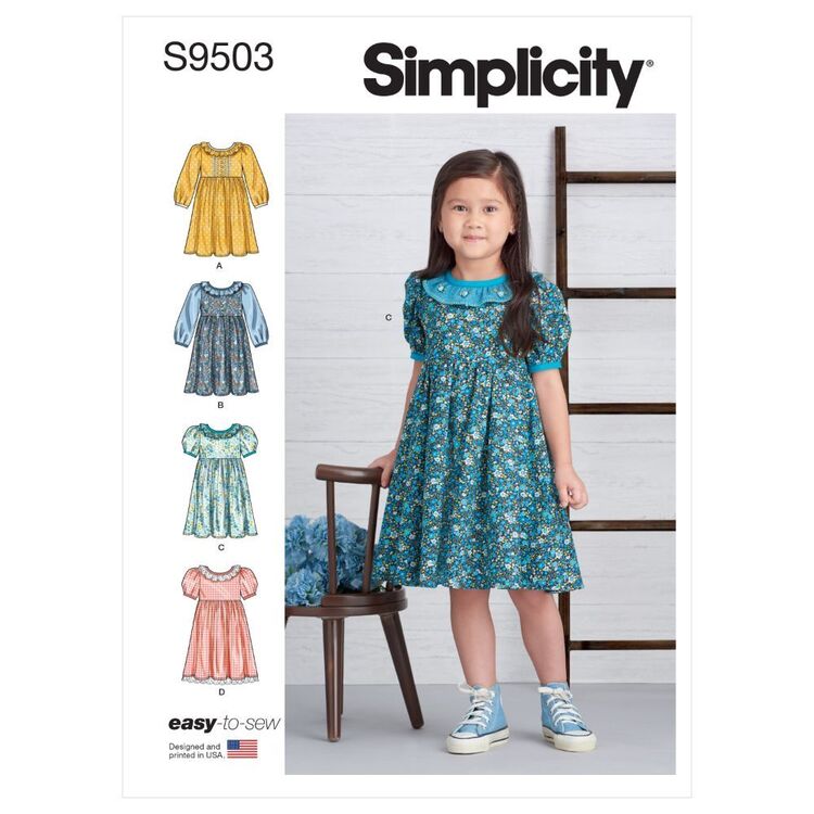 Simplicity S9503 Children's Ruffle Collar Dresses Pattern