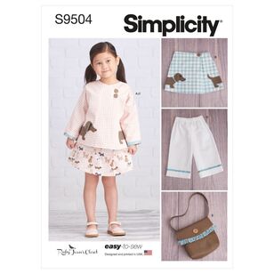 Simplicity Sewing Pattern S9504 Children's Jacket, Skirt, Cropped Pants & Purse 3 - 8