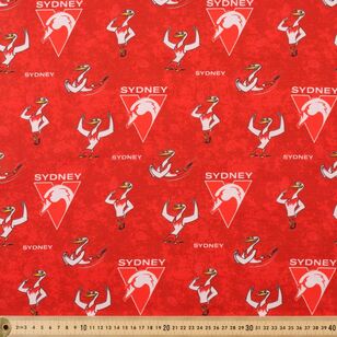 Sydney Swans AFL Logo Printed 112 cm Homespun Cotton Fabric Multicoloured 112 cm