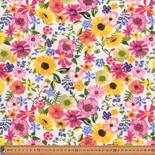 Flowers All Over Printed 148 cm Organic Cotton Elastane Jersey Fabric White 148 cm