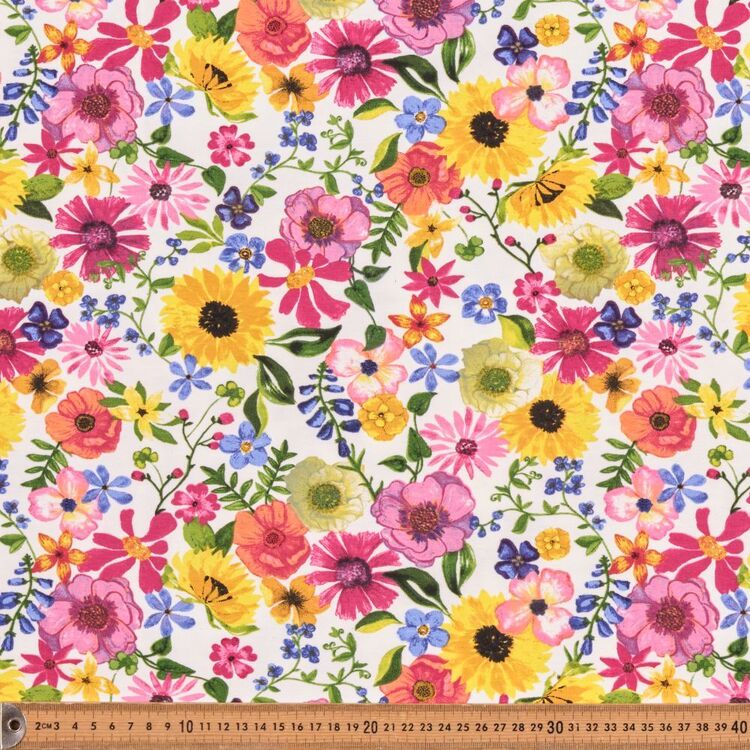 Flowers All Over Printed 148 cm Organic Cotton Elastane Jersey Fabric