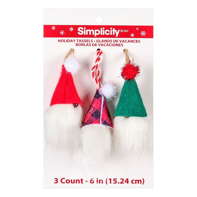Simplicity Traditional Christmas Gnome Tassels 3 Piece