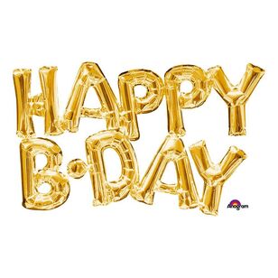 Anagram 'Happy Bday' Phrase Foil Balloon Gold 69 x 99 cm