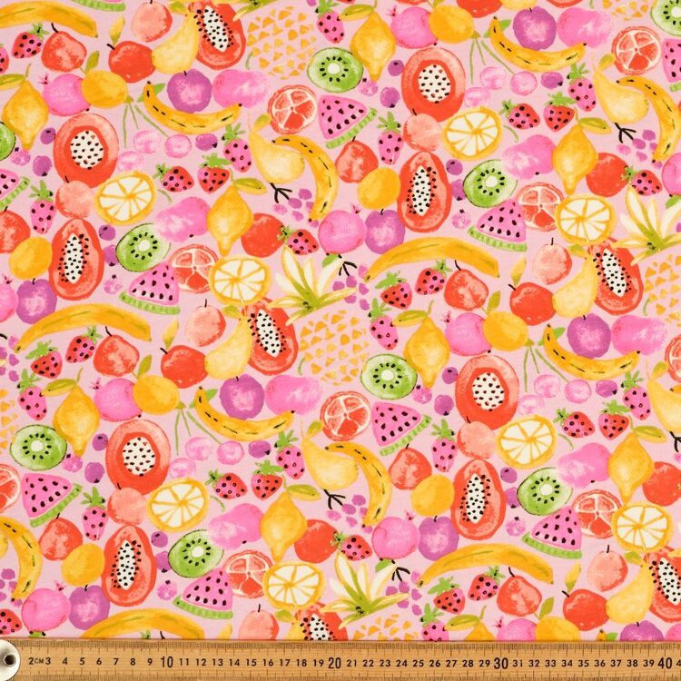Watercolour Fruit Printed 148 cm Organic Cotton Elastane Jersey Fabric