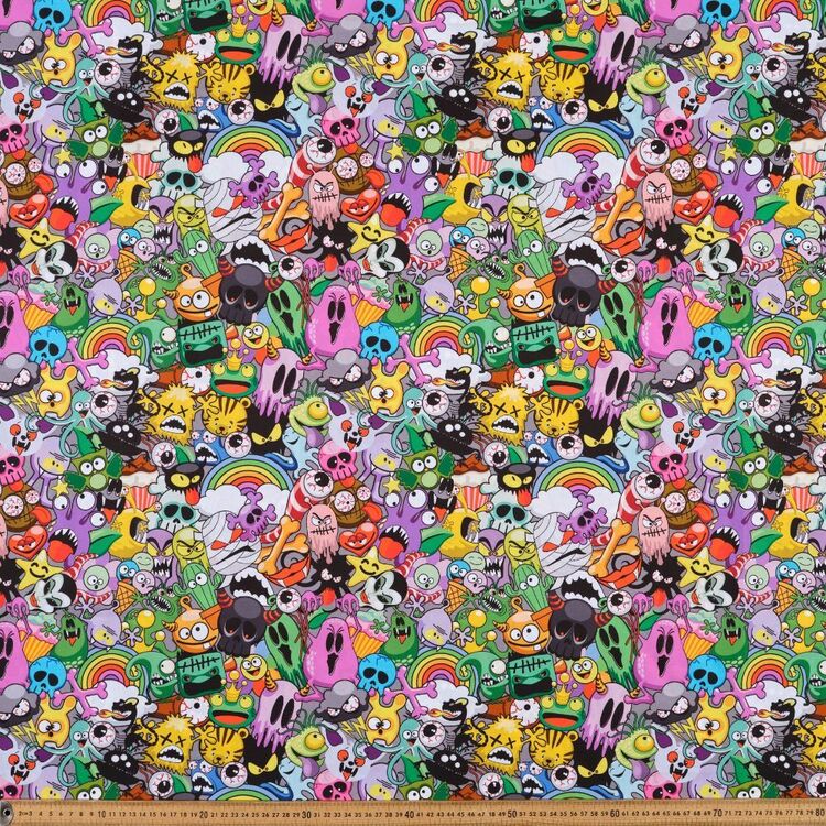 Kooky Monsters Printed 112 cm Organic Cotton Poplin Fabric