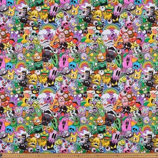 Kooky Monsters Printed 112 cm Organic Cotton Poplin Fabric Multicoloured 112 cm