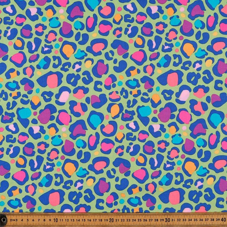 Neon Leopard Printed 112 cm Organic Cotton Poplin Fabric