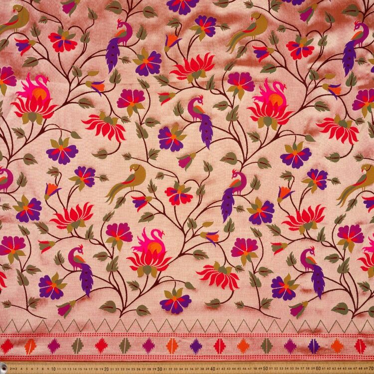 Floral Printed 112 cm Sari Jacquard Taffeta Fabric