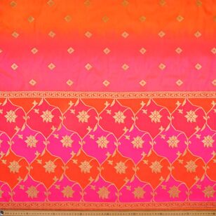 Diamond Floral Printed 112 cm Sari Jacquard Taffeta Fabric Pink & Orange 112 cm