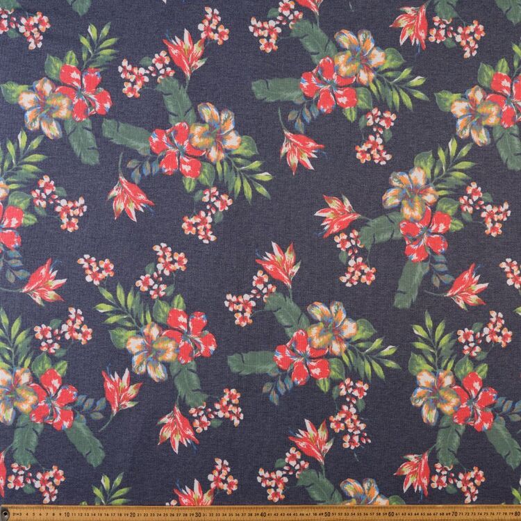 Floral Printed 145 cm Polyester Rayon Elastane Ribbing Fabric