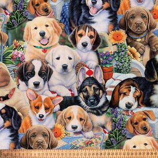 Garden Puppies Printed 112 cm Cotton Fabric Multicoloured 112 cm
