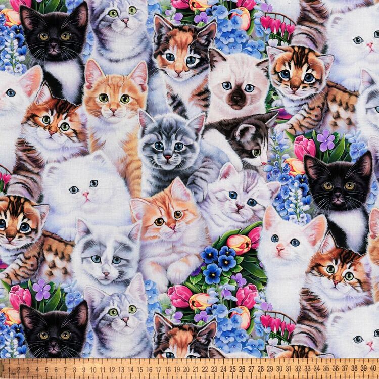 Kittens & Flowers Printed 112 cm Cotton Fabric