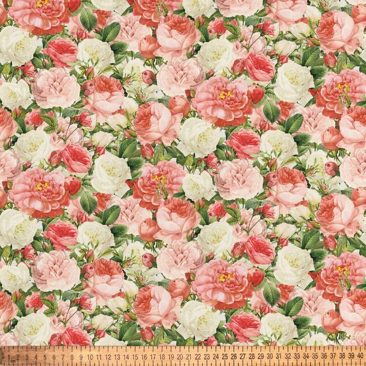 Vintage Rose Bouquet Printed 112 cm Cotton Fabric