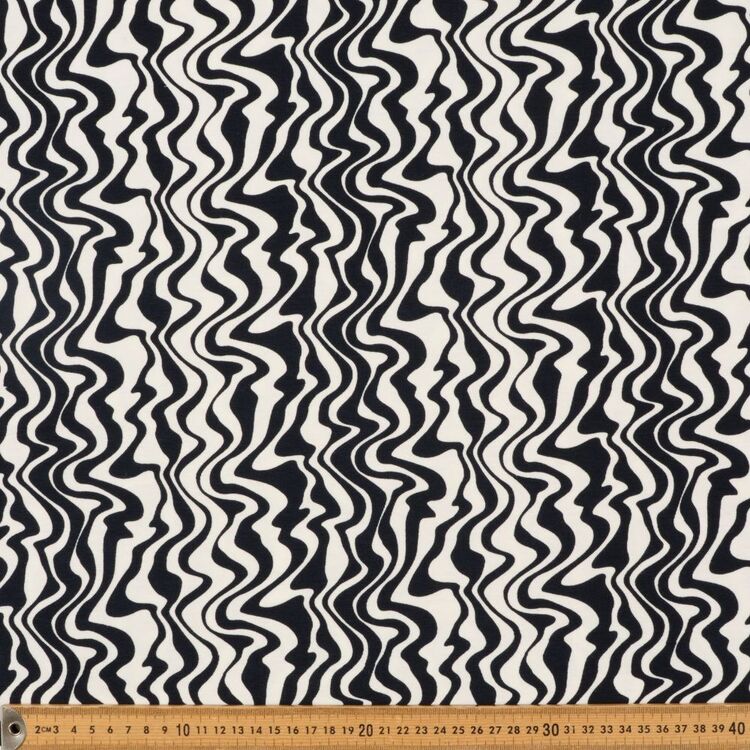 Achromatic Marble Printed 148 cm Organic Cotton Elastane Jersey Fabric Black & White 148 cm