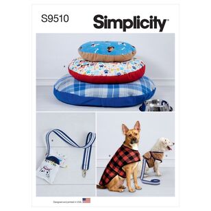 Simplicity Sewing Pattern S9510 Dog Beds, Leash with Case, Harness Vest & Coat All Sizes