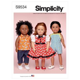 Simplicity Sewing Pattern S9534 18'' Doll Clothes One Size