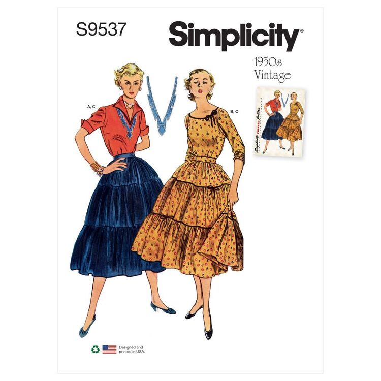 Simplicity Sewing Pattern S9537 Vintage 1950s Misses' Blouses & Skirt