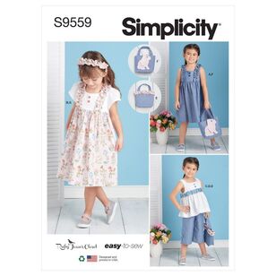 Simplicity Sewing Pattern S9559 Children's Dress, Top, Pants, Purses & Headband Multicoloured 3 - 8