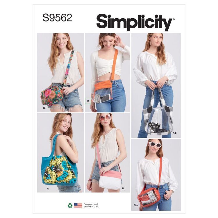 Simplicity Sewing Pattern S9562 Tote, Bags & Pouch Multicoloured One Size