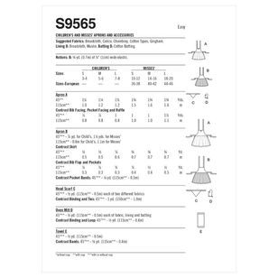 Simplicity Sewing Pattern S9565 Children's & Misses' Aprons & Accessories Multicoloured S - L / S - L
