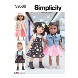 Simplicity Sewing Pattern S9566 1990s 18'' Doll Clothes Multicoloured One Size