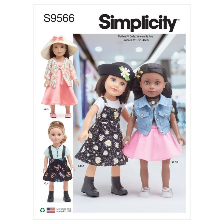 Simplicity Sewing Pattern S9566 1990s 18" Doll Clothes