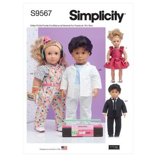 Simplicity Sewing Pattern S9567 1980s 18'' Doll Clothes Multicoloured One Size