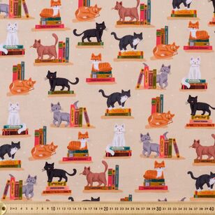 Robert Kaufman Literary Cats Printed 112 cm Cotton Fabric Beige 112 cm