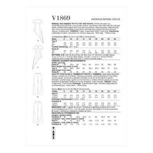 Vogue Sewing Pattern V1869 Misses' Top & Pants