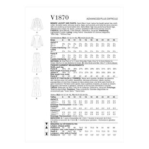Vogue Sewing Pattern V1870 Misses' Jacket & Pants
