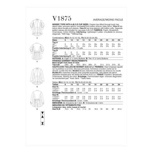 Vogue Sewing Pattern V1875 Misses' Tops