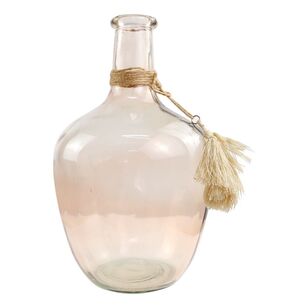 Ombre Home Summer Wander Large Glass Vase With Tassle Pink 18 x 18 x 30 cm