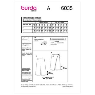 Burda Style Sewing Pattern B6035 Misses' Trousers & Culottes 18 - 28 (44 - 54)
