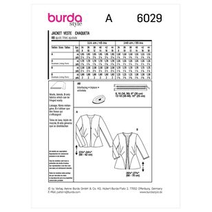 Burda Style Sewing Pattern B6029 Misses' Jacket 8 - 22 (34 - 48)
