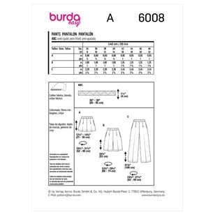 Burda Style Sewing Pattern B6008 Misses' Trousers 8 - 22 (34 - 48)