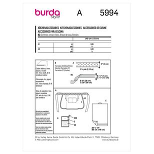 Burda Style Sewing Pattern B5994 Kitchen Accessories One Size