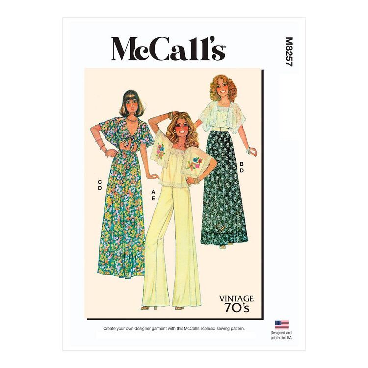 McCall's Sewing Pattern M8257 Vintage 1970s Misses' Tops, Skirt