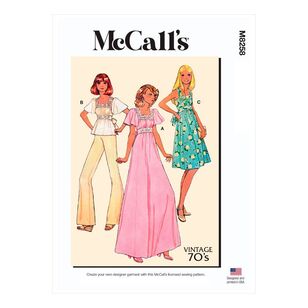 McCall's Sewing Pattern M8258 Vintage 1970s Misses' Dresses & Top