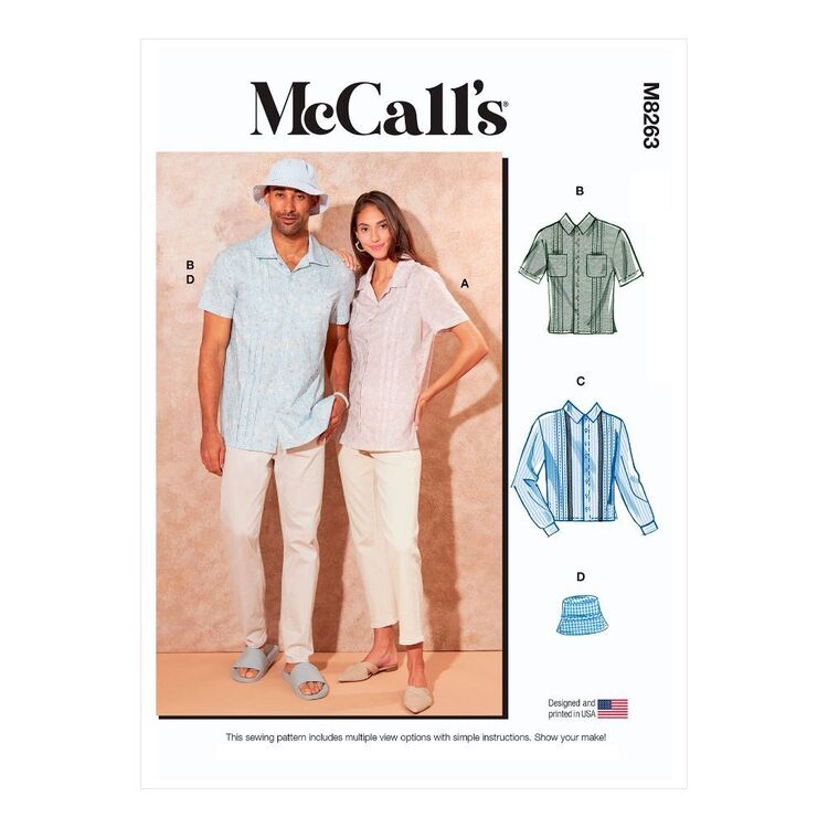 McCall's Sewing Pattern M8263 Unisex Shirts & Hat S - XXXL