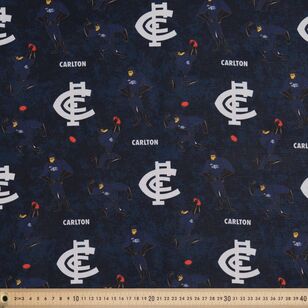 Carlton Blues AFL Logo Printed 112 cm Homespun Cotton Fabric Multicoloured 112 cm