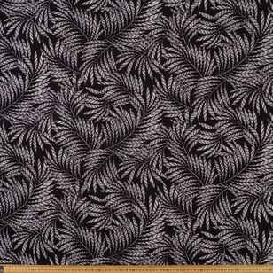 Leaf Printed 148 cm Manhattan Scuba Crepe Knit Fabric Black & White 148 cm