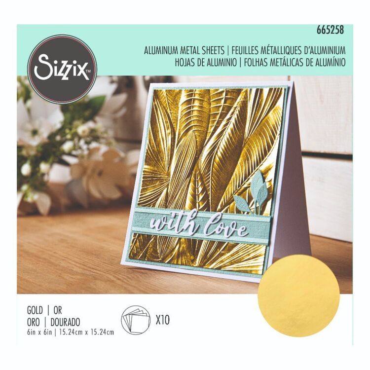 Sizzix Surfacez Aluminium Metal Sheet 10 Pack Gold 6 x 6 in