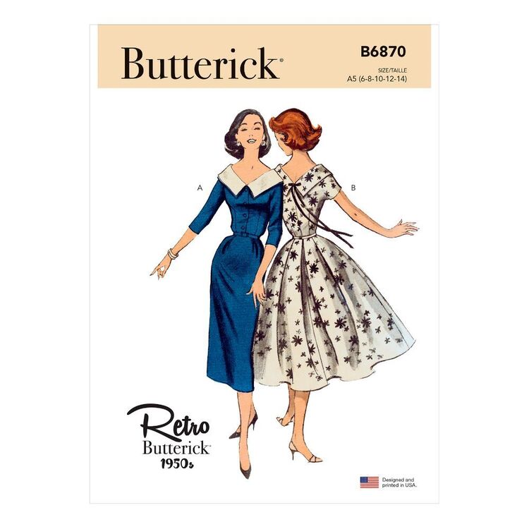 Butterick B6870 1950s Misses' Dress Pattern Butterick B6870 1950s Misses' Dress Pattern