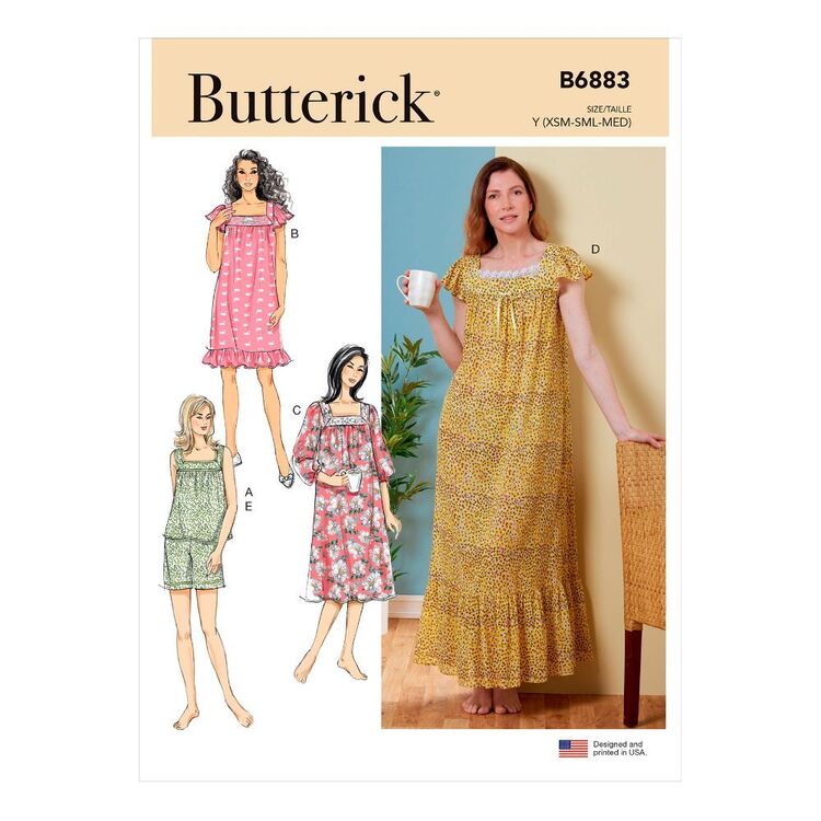 Butterick Sewing Pattern B6883 Misses' Top, Nightgowns & Shorts