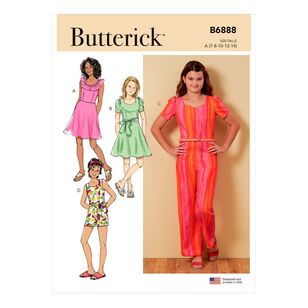 Butterick Sewing Pattern B6888 Girls' Dress, Jumpsuit, Romper & Sash 7 - 14