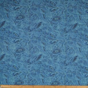 Warlukurlangu Leah Nampijinpa Samson Ngapa Jukurrpa (Water Dreaming) Printed 148 cm Rayon Elastane Jersey Fabric Blue 148 cm