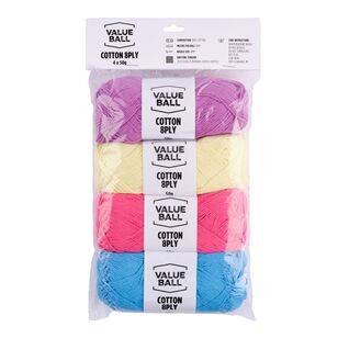 Value Ball Cotton 8 Ply Yarn 4 Pack Blue Mix 4 x 50 g